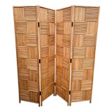 Vintage Organic Modern Rattan & Bamboo Geometric Four-Panel Folding Screen, 1970s Coastal Chic For Sale