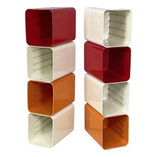 Space Age Italian Red, Orange, and White Plastic Magazine Rack from Aramis, 1970s, Set of 8 For Sale