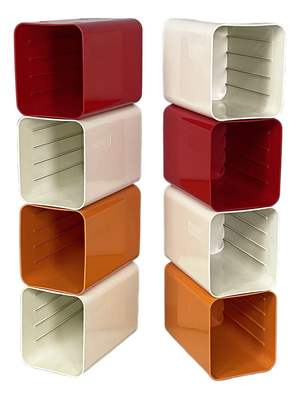 Space Age Italian Red, Orange, and White Plastic Magazine Rack from Aramis, 1970s, Set of 8
