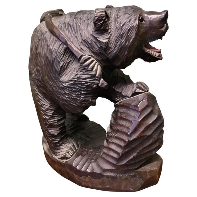 Black Large Edwardian Carved Linden Wood Bear, 1900 For Sale - Image 8 of 8