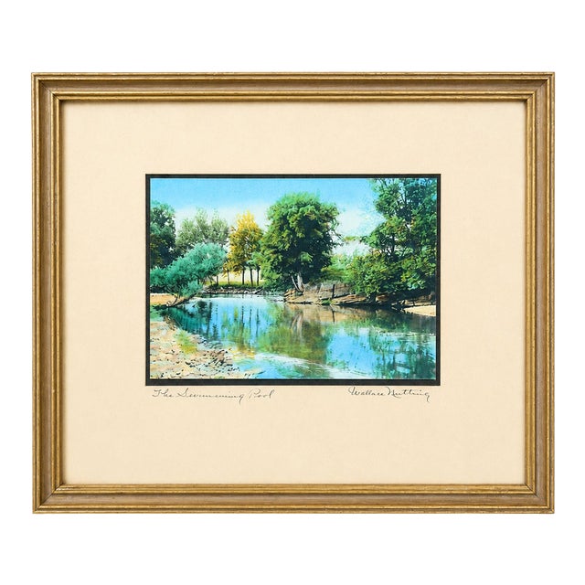 Early 20th Century Wallace Nutting “The Swimming Pool” Hand-Colored Photograph, Signed, Gilt Frame For Sale
