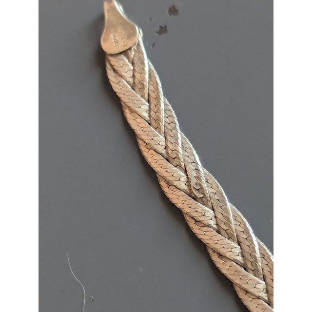 Vintage Braided Herringbone Silver Chain Bracelet From Italy For Sale In San Diego - Image 6 of 7