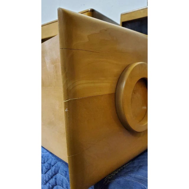 Wood 1940s Hard Rock Maple Conant Ball American Modern Art Deco Desk With Round Pulls For Sale - Image 7 of 12