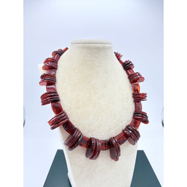 Vintage Baltic Amber Slab Necklace | 53.3g Hand‑Cut Cognac Amber | Sterling Clasp For Sale - Image 4 of 18