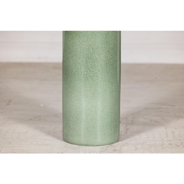 Vintage Chinese Celadon Crackle Glaze Umbrella Stand For Sale In New York - Image 6 of 18