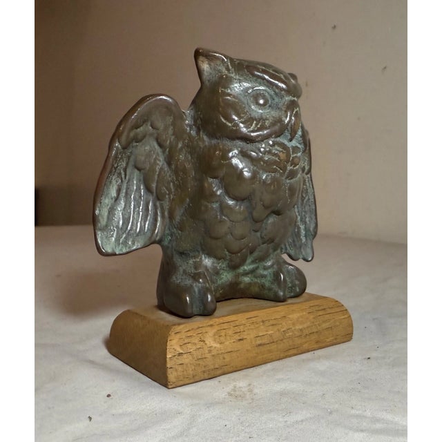 Bronze Vintage Very Heavy Detailed Solid Bronze Perched Owl Statue Sculpture Figure For Sale - Image 8 of 9