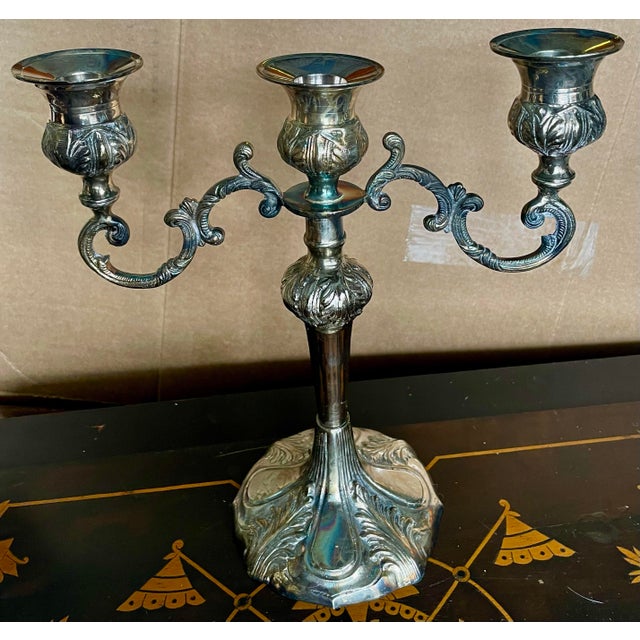 Silver Mid 20th Century Silver Plate Single 3 Light Candelabra Candle Holder For Sale - Image 8 of 11