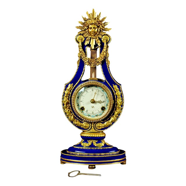 Marie Antoinette Cobalt Blue Porcelain Mantel Clock, 1970s For Sale