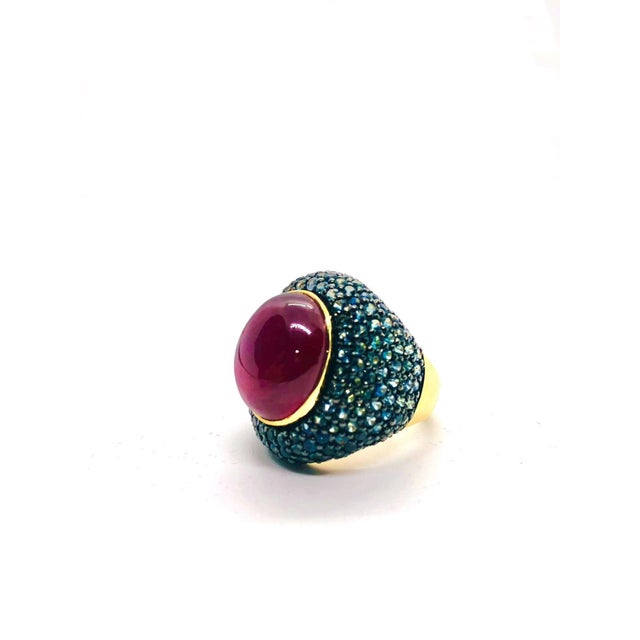 Late 20th Century Bochic “Orient” Vintage Ruby & Blue Sapphire Ring Set In 18 K Gold & Silver For Sale - Image 5 of 12