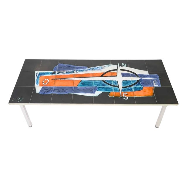 Antonio De Nisco, Coffee Table, Ceramic, Chrome, Belgium, 1970s For Sale
