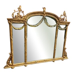 Antique English Shaped Top Gilt Ornate Overmantle Mirror, 1800s For Sale