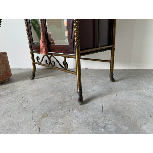 1900's Antique English Mahogany Brass Framed Music Cabinet For Sale - Image 11 of 12