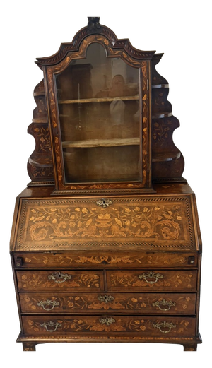 Antique Dutch Marquetry Walnut Bureau Bookcase, 1780