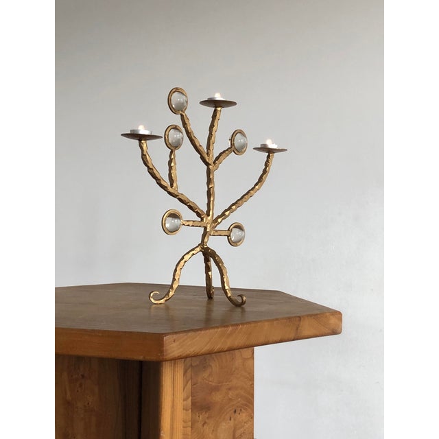2000 - 2009 Brutalist Shabby-Chic Candelabra in Golden Wrough Iron, France, 2001 For Sale - Image 5 of 14