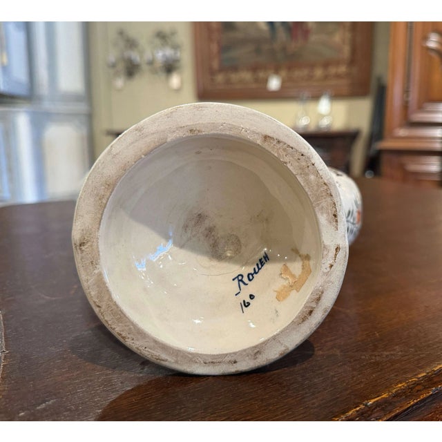 Mid-Century French Hand-Painted Rouen Faience Ewer From Normandy For Sale In Dallas - Image 6 of 6