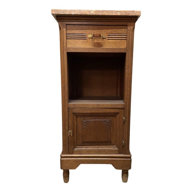 Antique French Oak & Marble Nightstand For Sale