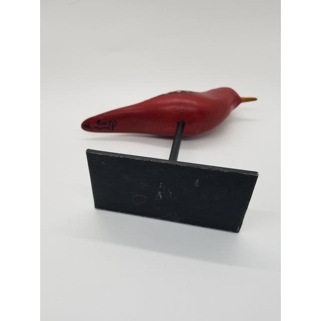 Figurative Artisan Wooden Red Bird on a Stick For Sale - Image 3 of 3