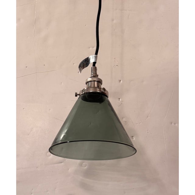 Restoration Hardware 20th C. Factory Filament Smoke Glass Barn Pendant For Sale - Image 14 of 14