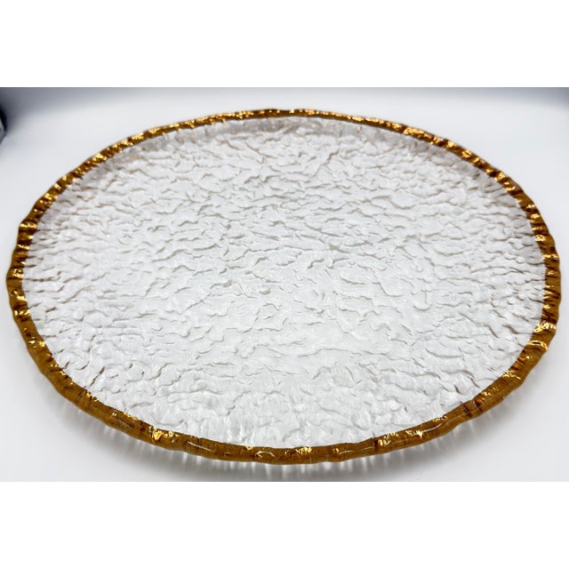 Mid-Century Modern 1980s Mid-Century Modern Crystal Ivv Glacier Ice Serving Platter Cake Plate Italy 10k Gold Trim 14.5" For Sale - Image 3 of 8