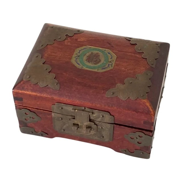 Vintage Chinoiserie Rose Wood and Brass Jewelry Box For Sale - Image 13 of 13
