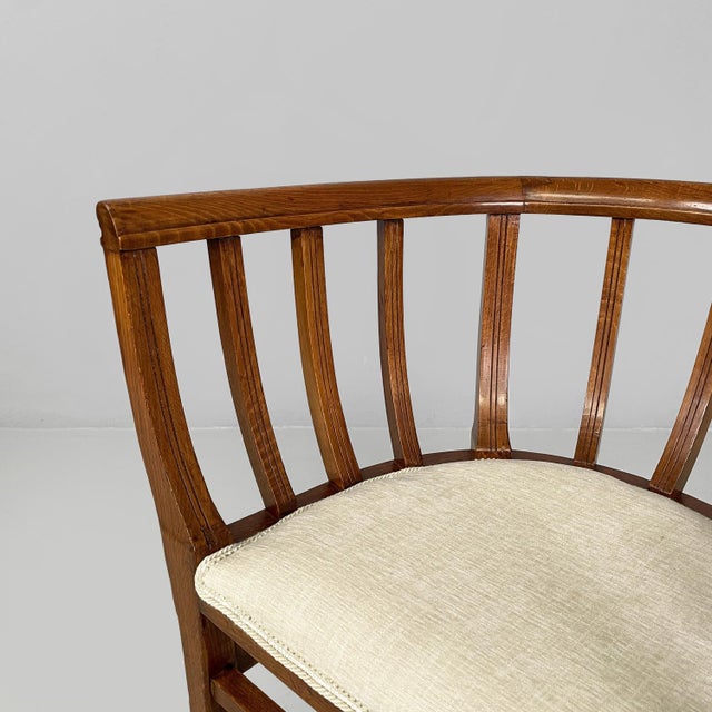Wood Art Deco Italian Tub Chair in Wood and White Fabric, 1930s For Sale - Image 7 of 18