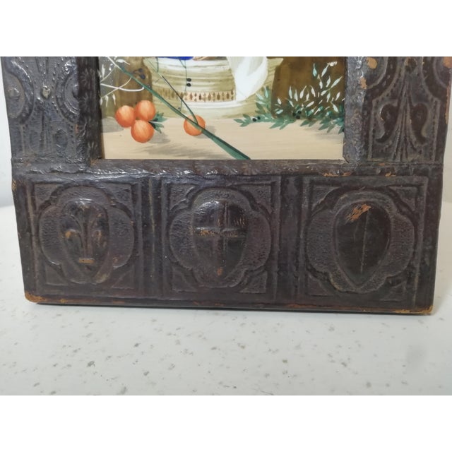 Maison De Cluny, Devotional Shrine Grand Tour Madonna of the Olives, 19th Century, Ceramic, Cow Leather & Walnut For Sale - Image 11 of 14