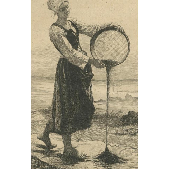 Laguillermie, Young Breton Woman Winnowing Buckwheat by the Sea, 1875, Paper For Sale - Image 4 of 7