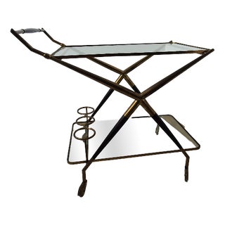 Trolley in Wood, Brass and Glass Shelves attributed to Cesare Lacca for Cassina, 1950s For Sale