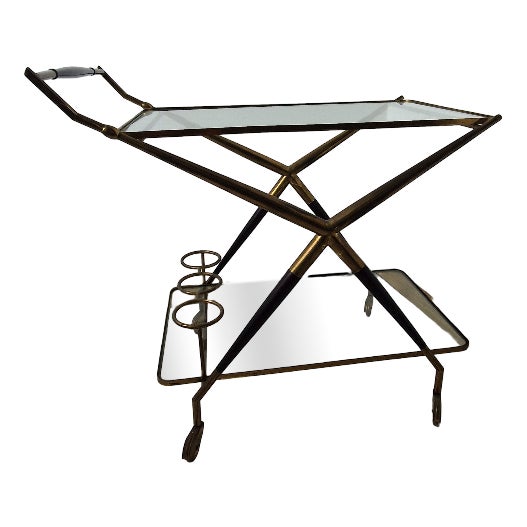 Trolley in Wood, Brass and Glass Shelves attributed to Cesare Lacca for Cassina, 1950s For Sale
