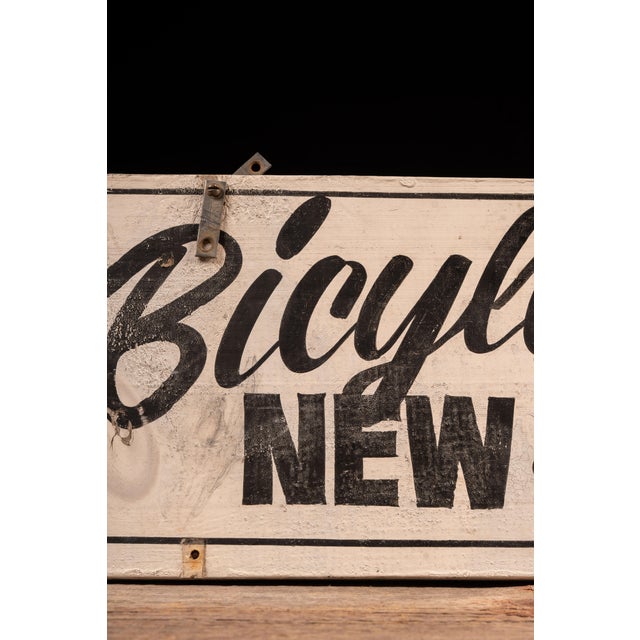 Mid 20th Century Vintage “Bicycles New & Used” Double-Sided Hand-Painted Shop Sign For Sale - Image 5 of 9
