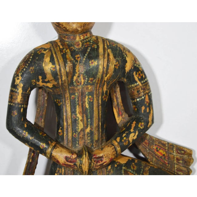 Yellow Early 20th Century Antique Indonesian Hand-Carved and Hand-Painted Temple Statue For Sale - Image 8 of 10