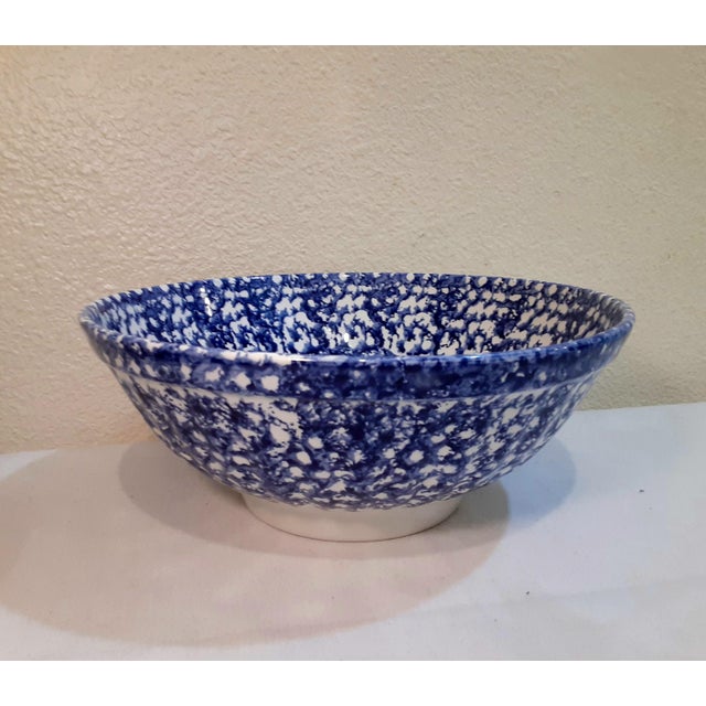 Vintage La Primula Blue & White Spongeware Serving Bowl Chairish