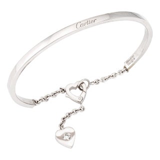 Mid 20th Century Cartier Mon Amour Diamond Bracelet Size 15 Estate 18k White Gold Signed Jewelry For Sale