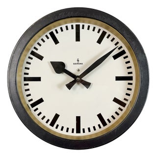 Industrial Factory Black Wall Clock from Siemens, 1950s For Sale