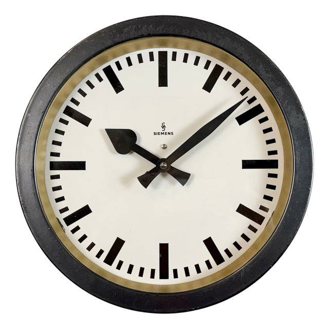 Industrial Factory Black Wall Clock from Siemens, 1950s For Sale