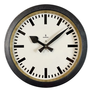 Industrial Factory Black Wall Clock from Siemens, 1950s