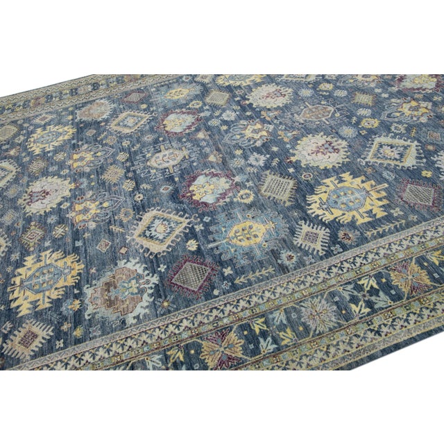 2020s Handmade Modern Designed Mahal Style Wool Rug in Navy Blue by Apadana For Sale In New York - Image 6 of 7