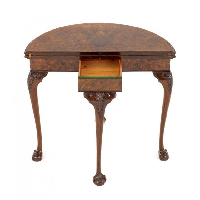 Queen Anne Demi Lune Card Table in Walnut, 1920s For Sale - Image 4 of 9