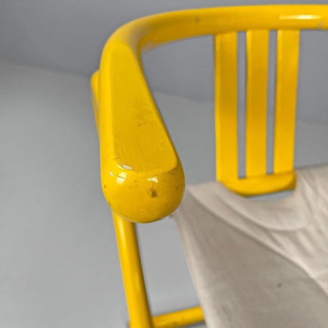 Italian Postmodern Folding Tub Chair in Yellow Wood and Beige Fabric, 1980s For Sale - Image 9 of 18