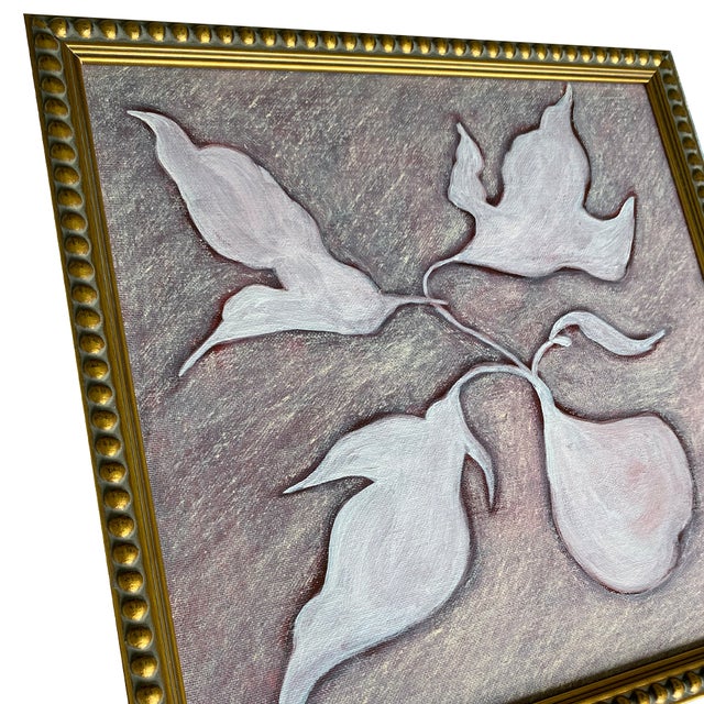 Contemporary Original Botanical Leaf Painting in Gold Beaded Frame, Acrylic & Oil on Canvas, 13" X 13" by Tatiana Duperault For Sale - Image 3 of 4