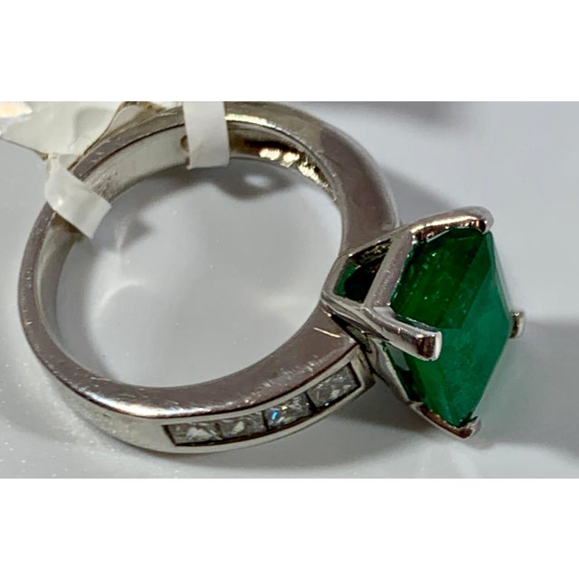 3.5 Carat Emerald Cut Emerald and 0.5 Carat Diamond Ring 14 Karat White Gold For Sale - Image 10 of 18
