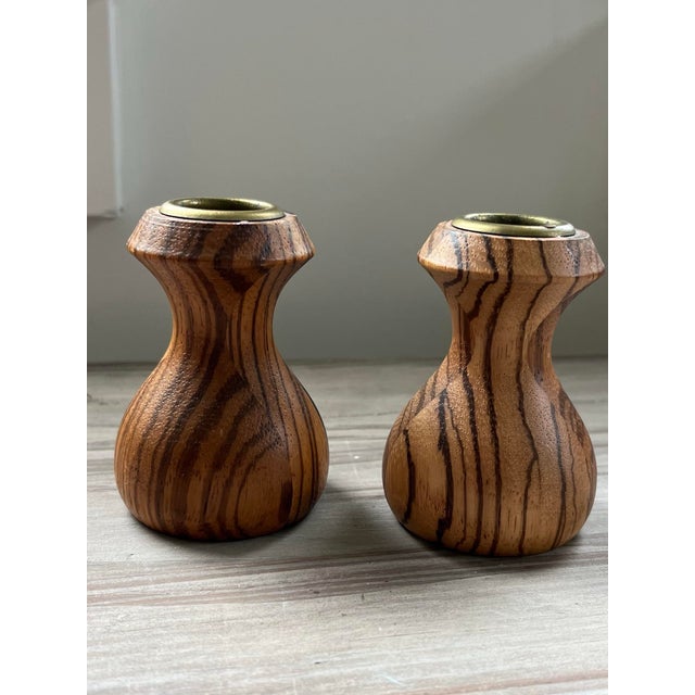 Wood Mid-Century Modern Pair of Wood Candlestick Holders For Sale - Image 7 of 11