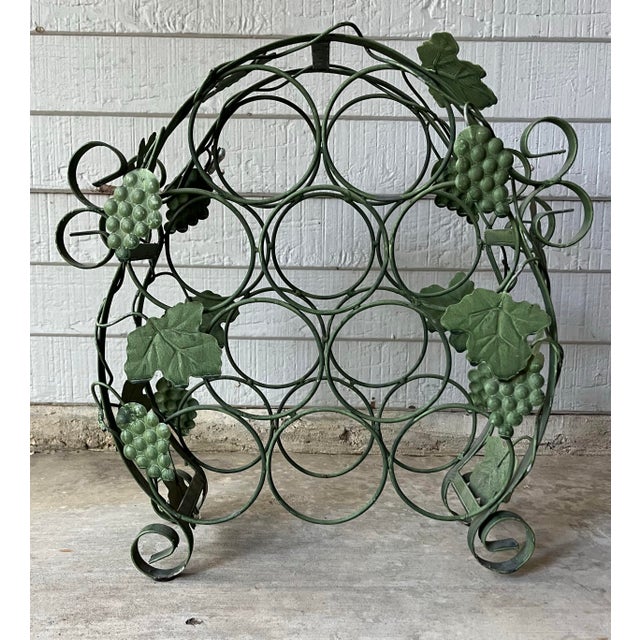 1980s Vintage Green Metal Grapevine Scroll 10-Bottle Large Wine Holder Rack 18” Good vintage condition. No damage. Height...