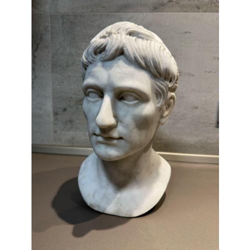 Stone Augustus Emperor Head in Carrara White Marble For Sale - Image 7 of 8