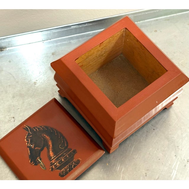 Red Wooden Horse Head Jewelry Box For Sale - Image 4 of 4