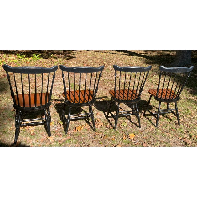 Farmhouse Set 4 Hitchcock Fantop Windsor Dining Chairs Signed Grape Stencil Maple Seats Farmhouse For Sale - Image 3 of 7