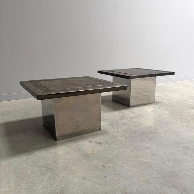 Stainless Steel and Stone Coffee Tables by Peter Draenert, 1970s, Set of 2 For Sale - Image 11 of 18
