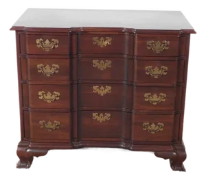 Ethan Allen Dark Cherry Goddard Style Chippendale Dresser Chest Nightstand