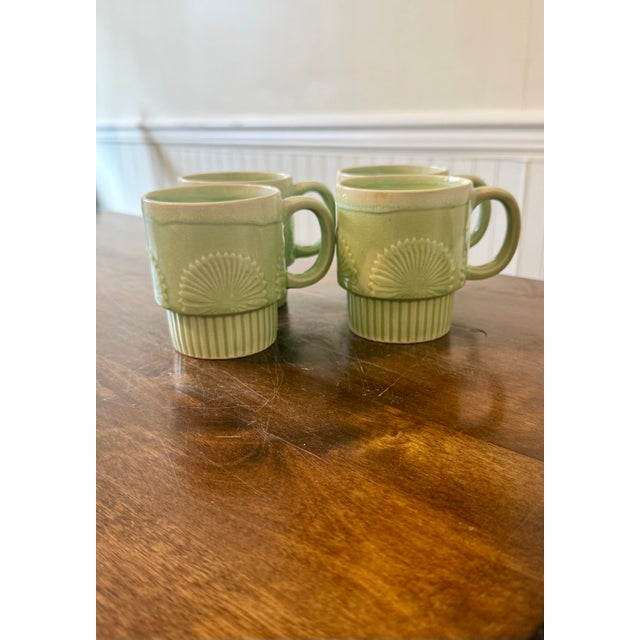 Mid-Century Modern Jadeite Green Style Stacking Mugs For Sale - Image 3 of 12
