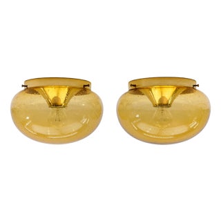 Amber Gold Wall Lamps with Air Bubbles, 1960s, Set of 2 For Sale